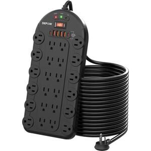 15Ft Power Strip Surge Protector, 3,400 Joules, DEPOW 24 AC Outlets, 6 USB